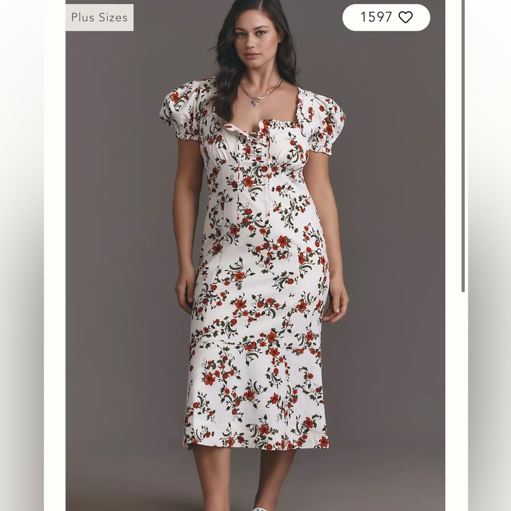 Anthropologie Maeve Linen Blend Puff-Sleeve Sweetheart Midi Dress size 3X NWT